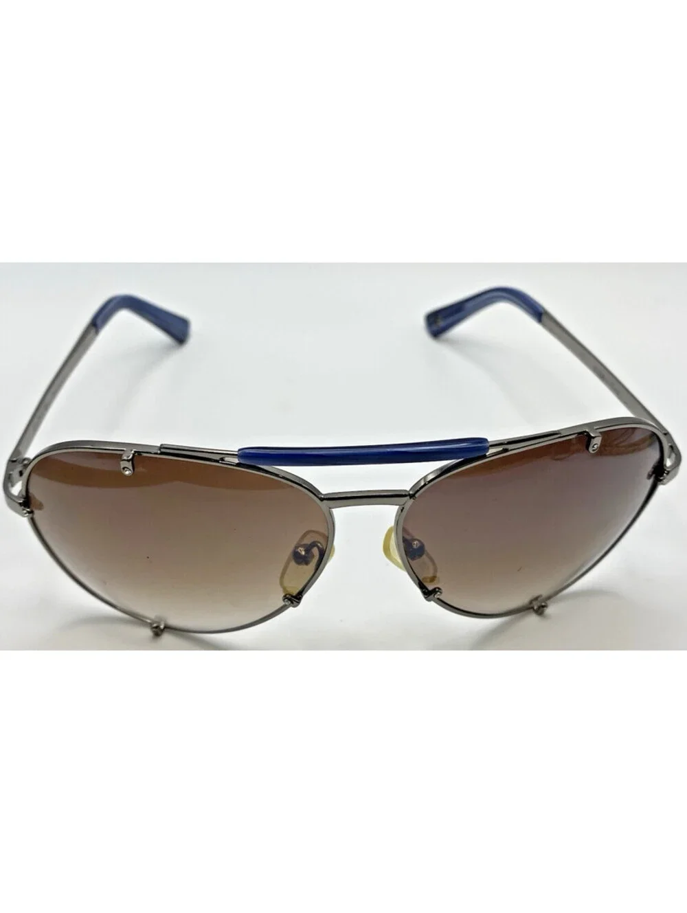 Kathy Van Zeeland Aviator Sunglasses Brown Gradient Blue Accent Women